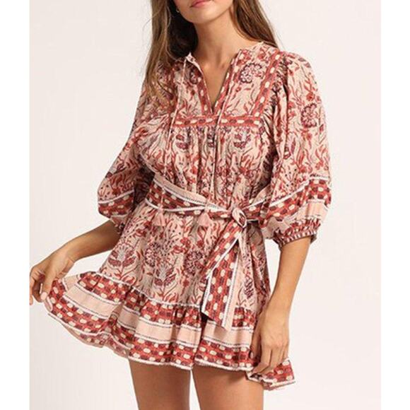 Cleobella Mini Dress Brown Floral - Picture 1 of 9